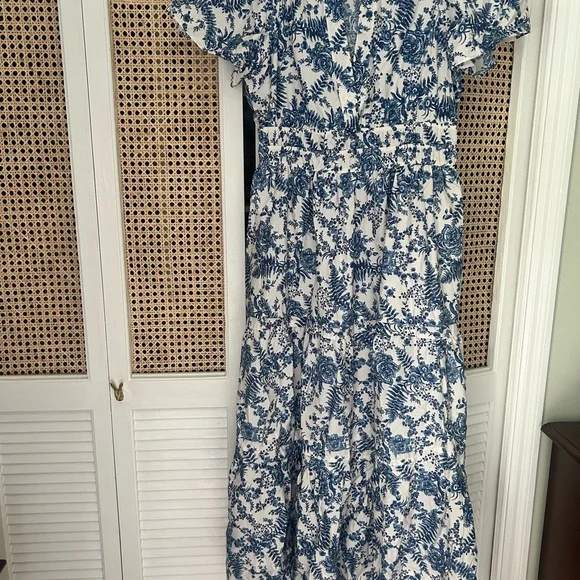 Anthropologie Blue and White Flutter Sleeve Sundress - Picture 4 of 6